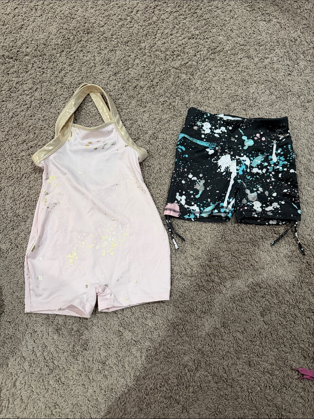 Justice Black Paint-Splatter Shorts with Mint & Pink Accents